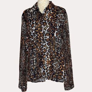 AK Urban Animal Print Button Front Blouse Top Chiffon 42 US L am